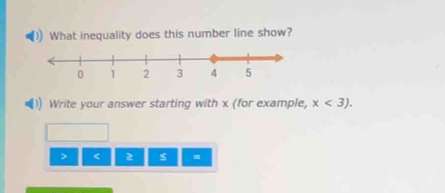what inequality does this number line show? write your answer starting …