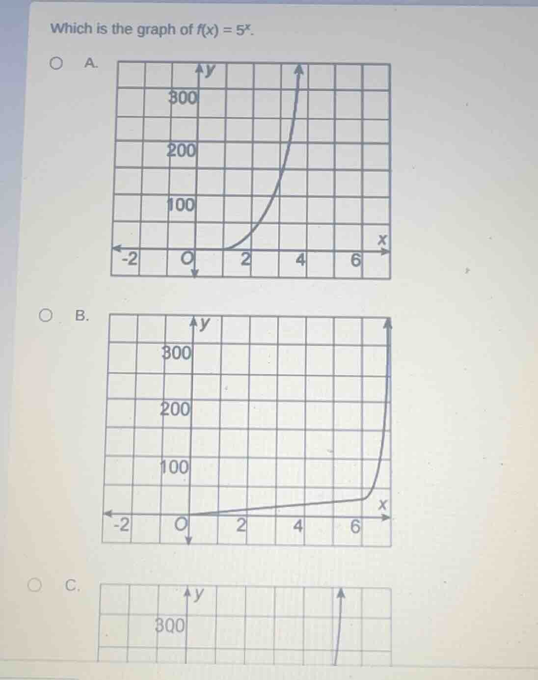 which is the graph of $f(x) = 5^x$.\ \ \\(\\bigcirc\\) a.\ \ \\(\\bigci…