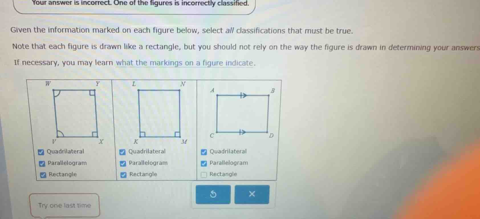 your answer is incorrect. one of the figures is incorrectly classified.…