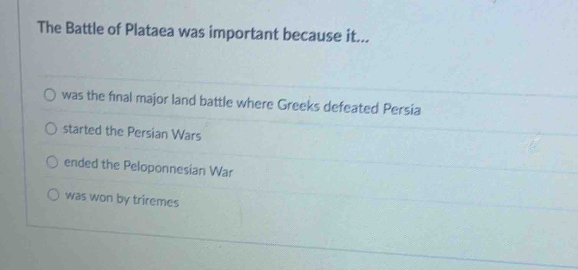 the battle of plataea was important because it... was the final major l…