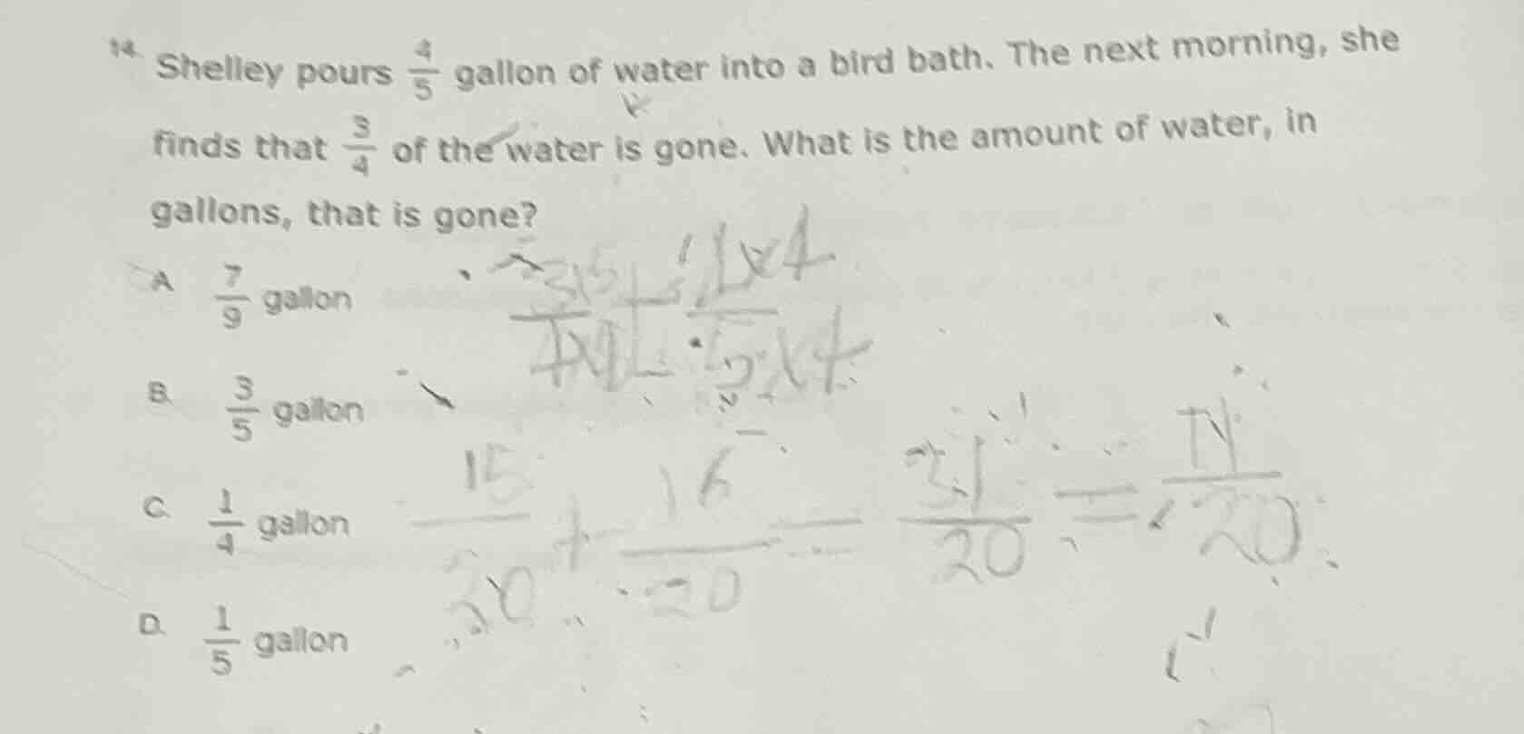 14. shelley pours \\(\\frac{4}{5}\\) gallon of water into a bird bath. …