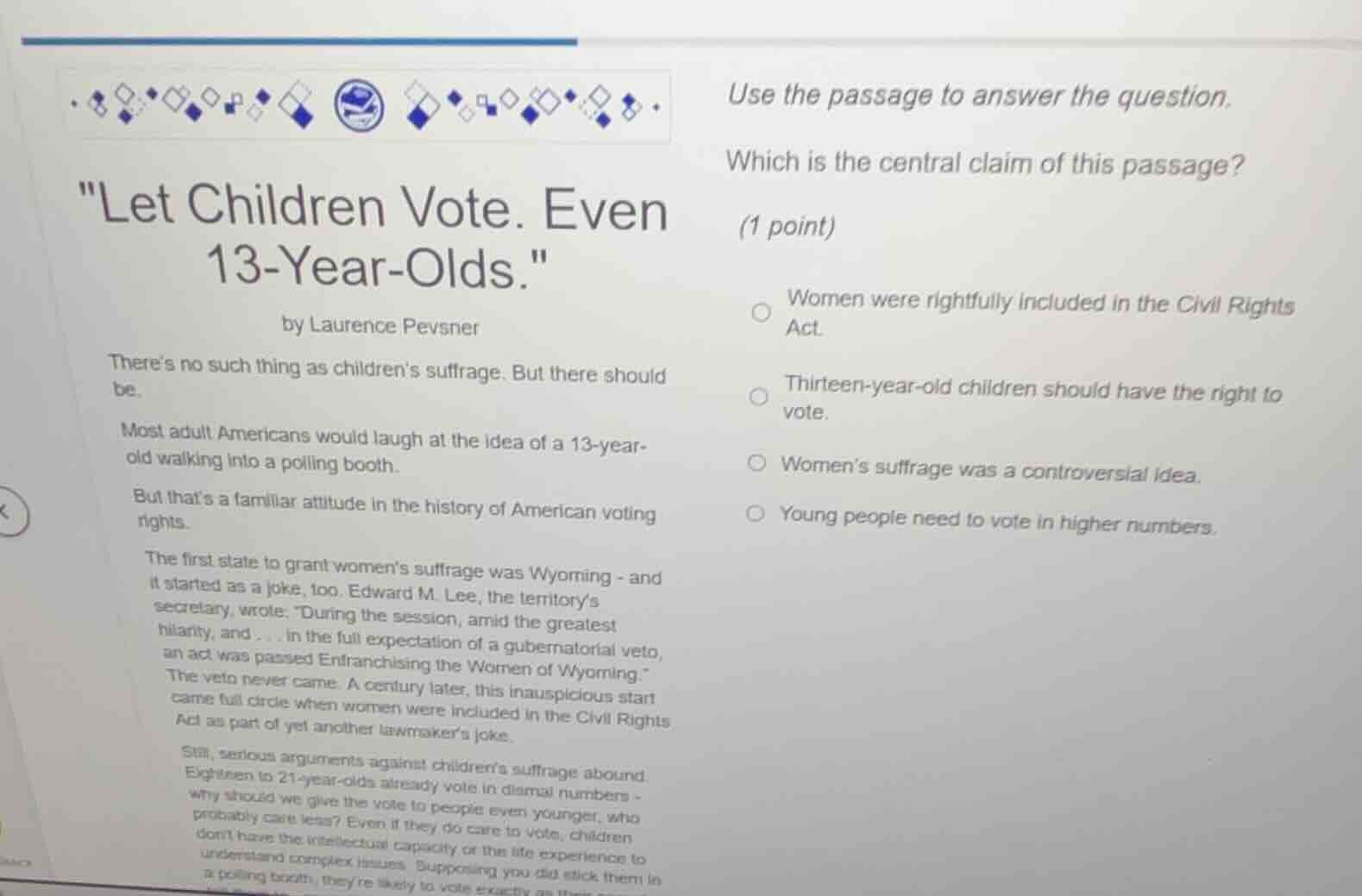 use the passage to answer the question. which is the central claim of t…