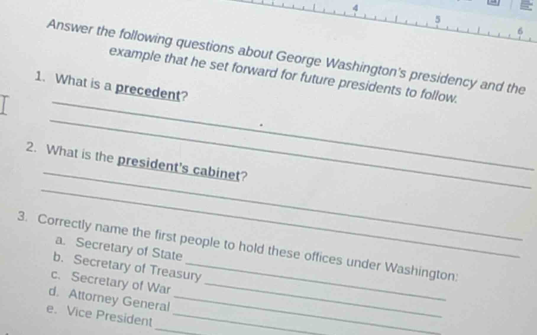 answer the following questions about george washington’s presidency and…