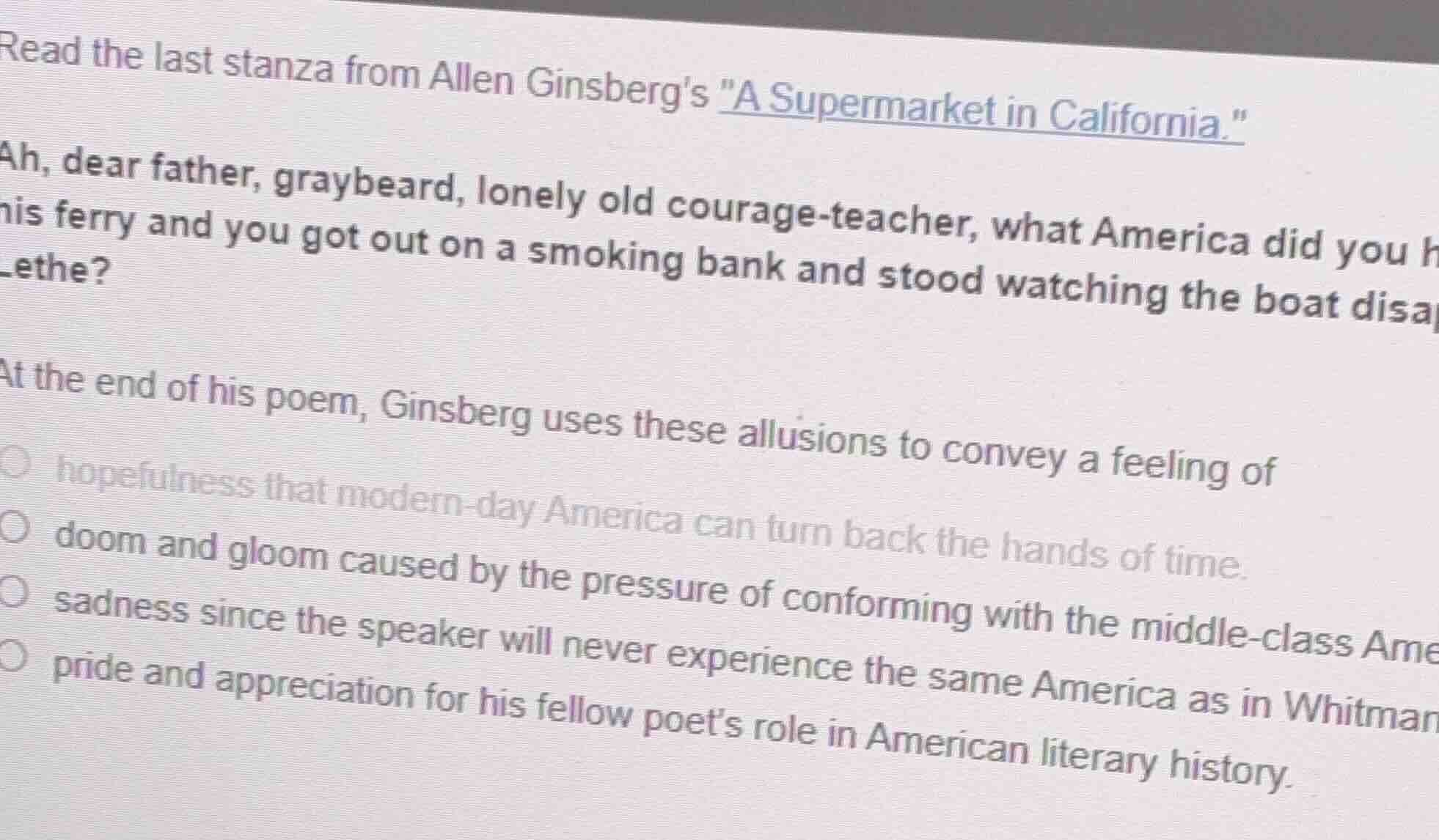 read the last stanza from allen ginsbergs \a supermarket in california.…
