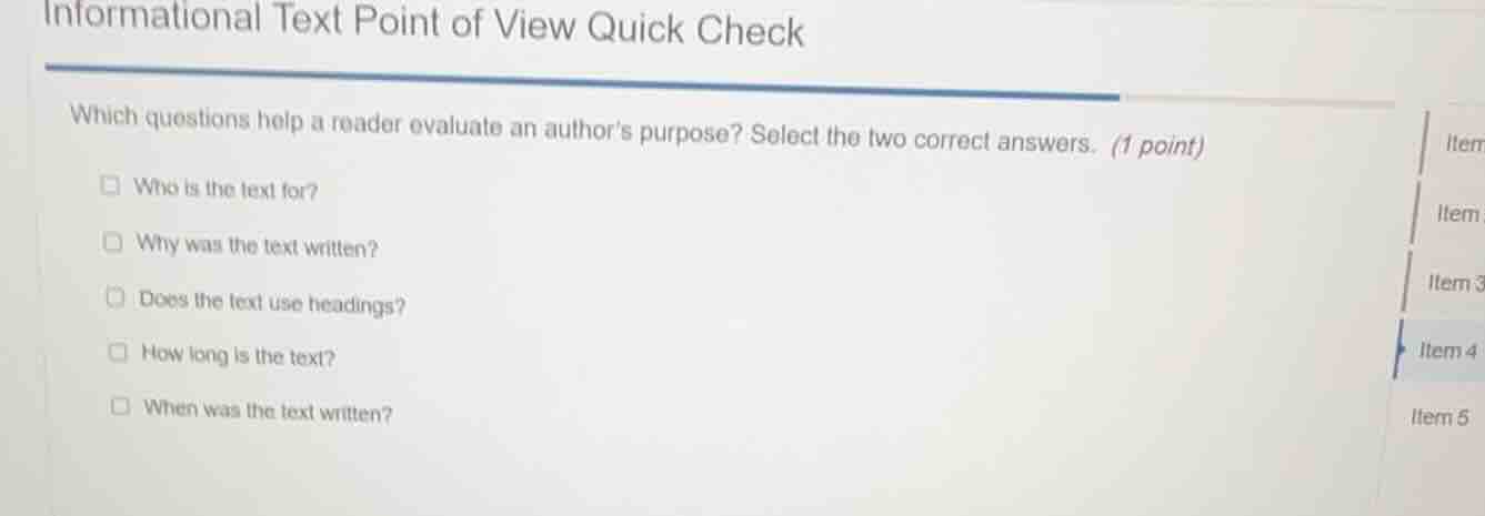 informational text point of view quick check which questions help a rea…