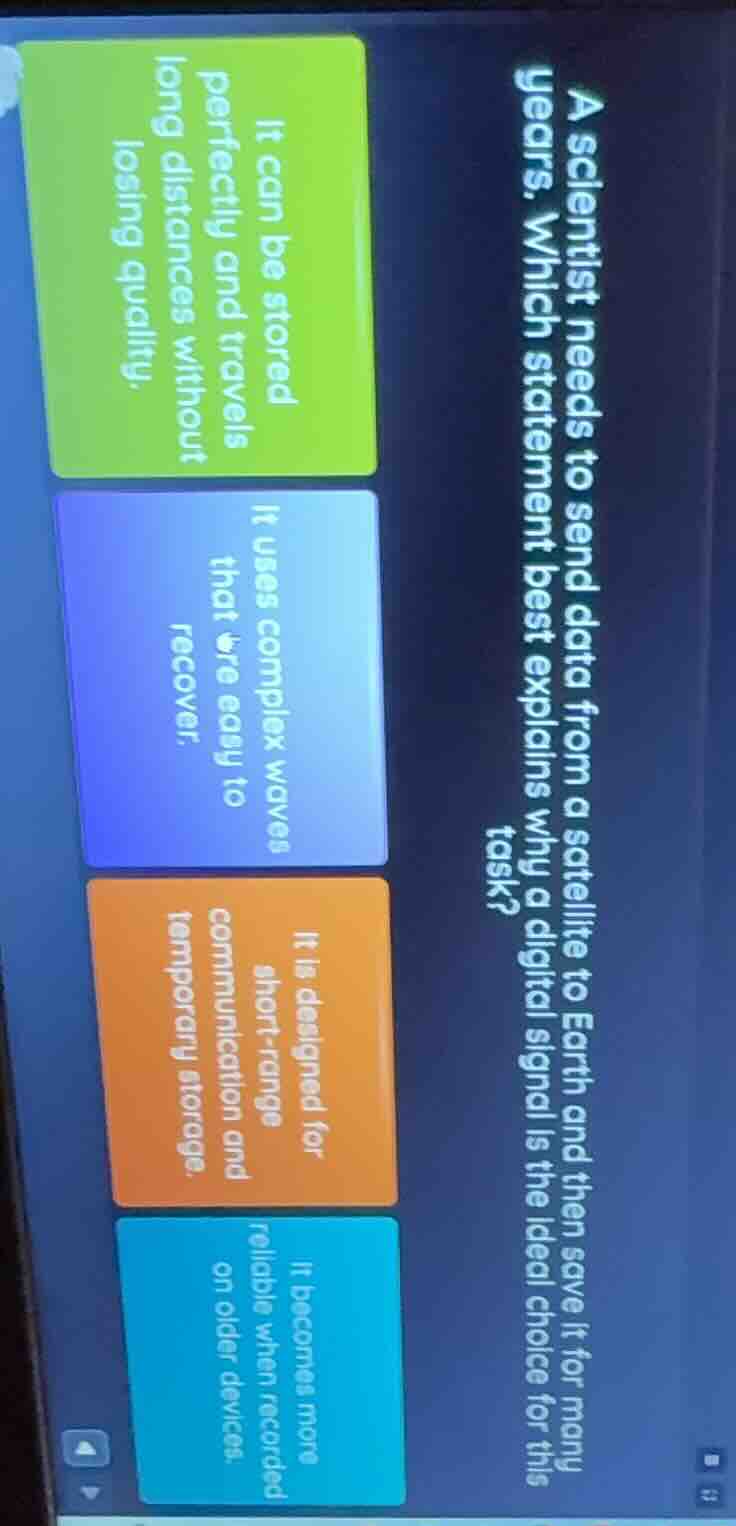 a scientist needs to send data from a satellite to earth and then save …