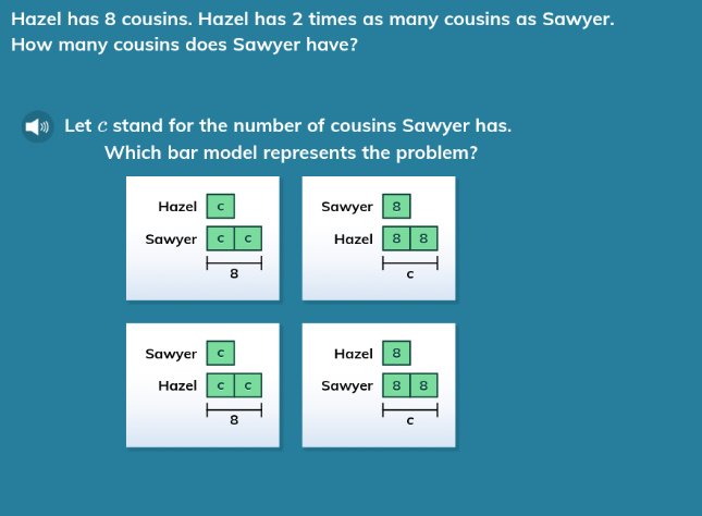 hazel has 8 cousins. hazel has 2 times as many cousins as sawyer. how m…
