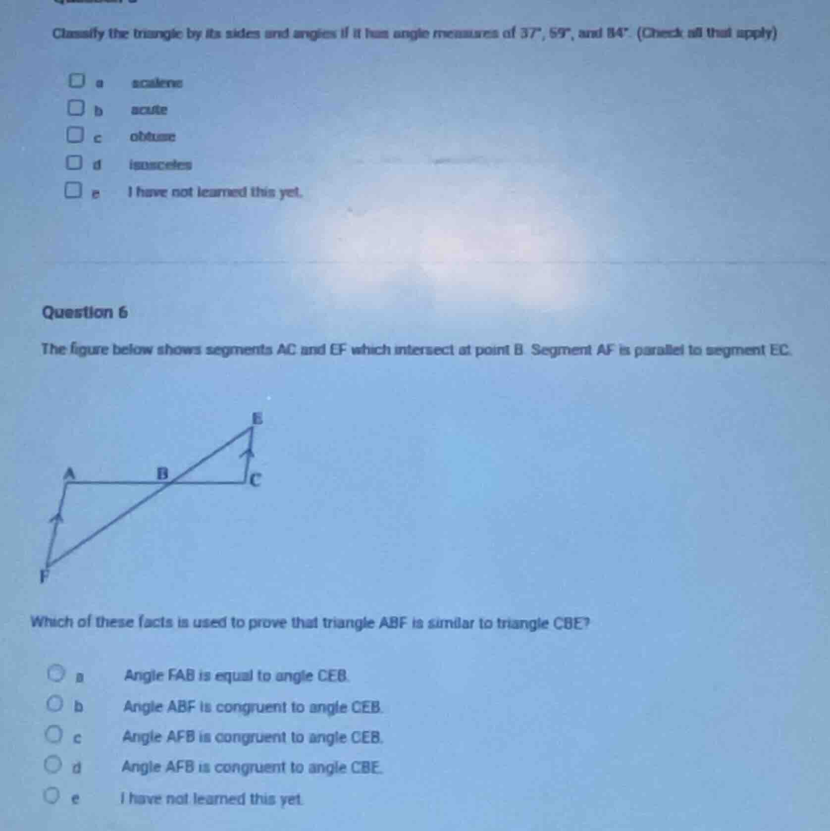 classify the triangle by its sides and angles if it has angle measures …