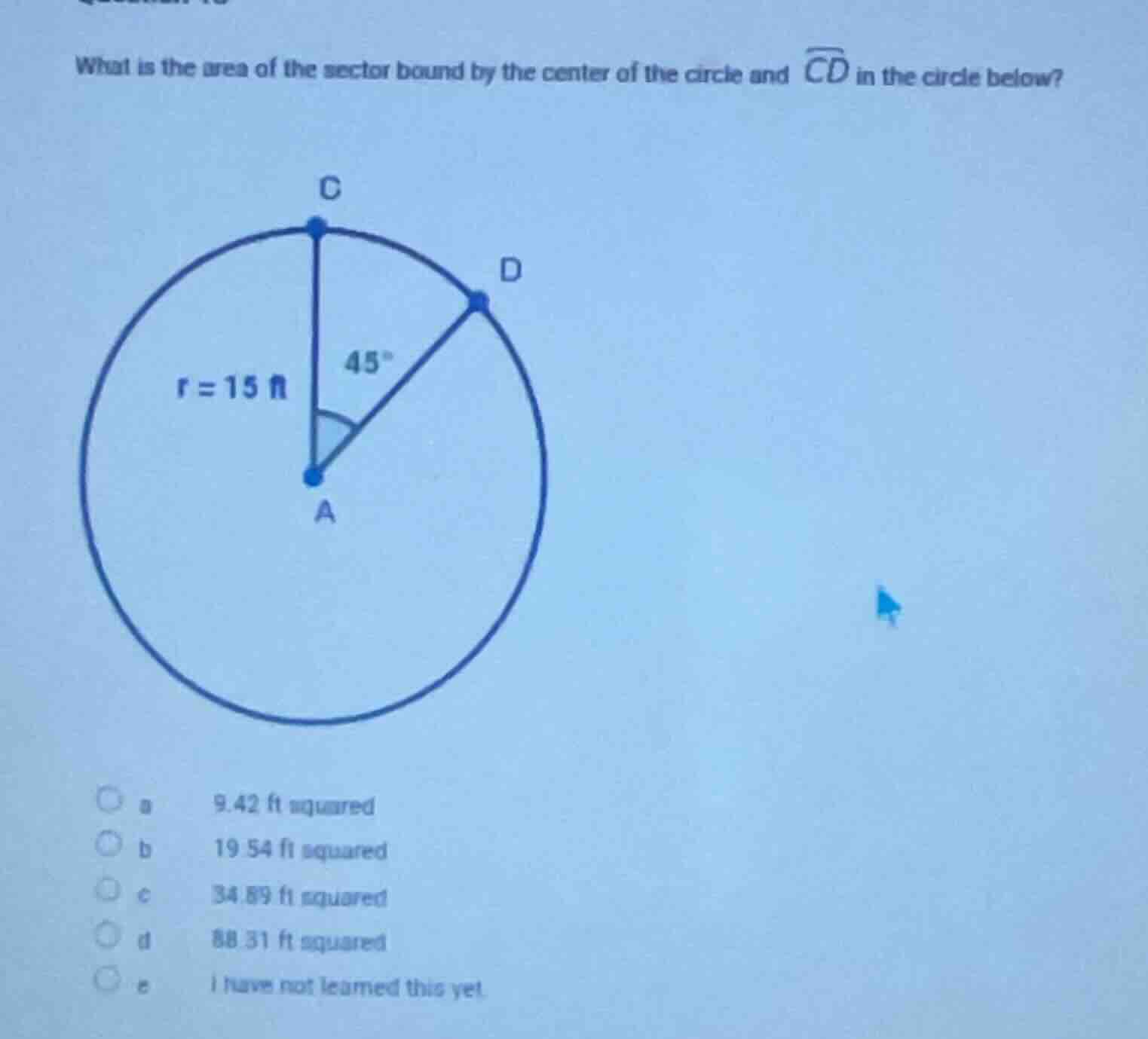 what is the area of the sector bound by the center of the circle and \\…