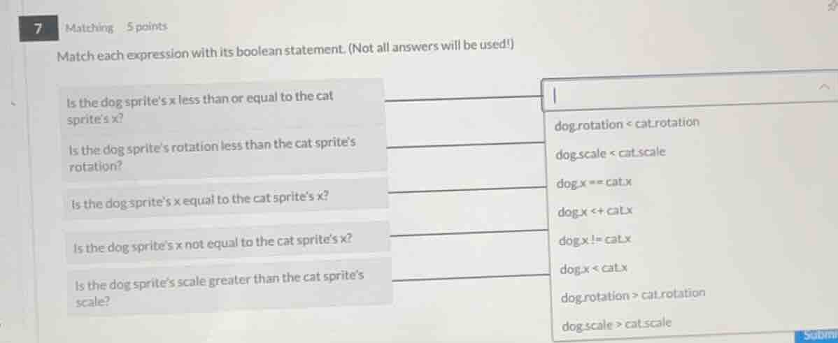 7 matching 5 points match each expression with its boolean statement. (…