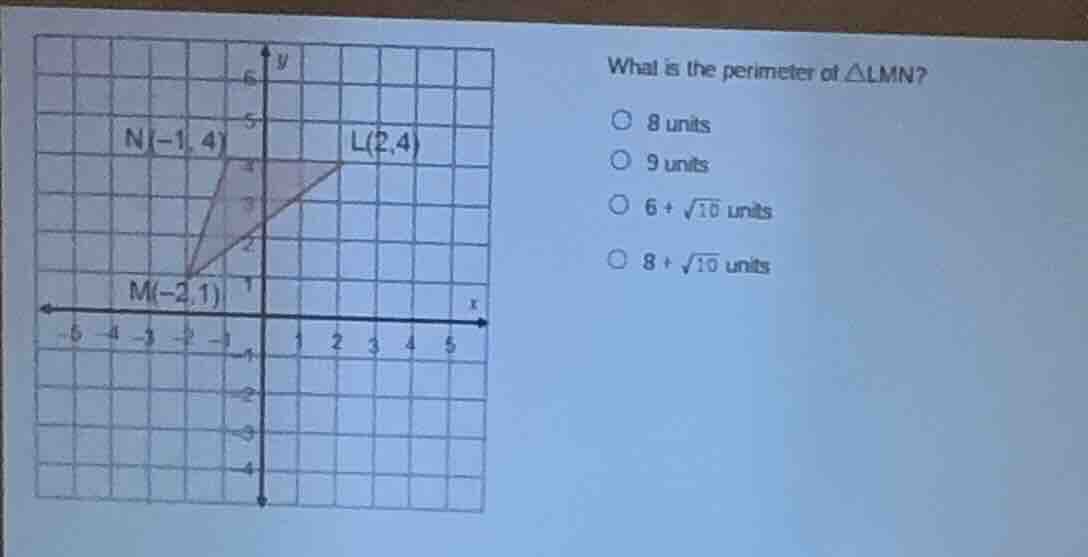 what is the perimeter of $\\triangle lmn$? \\bigcirc 8 units \\bigcirc …