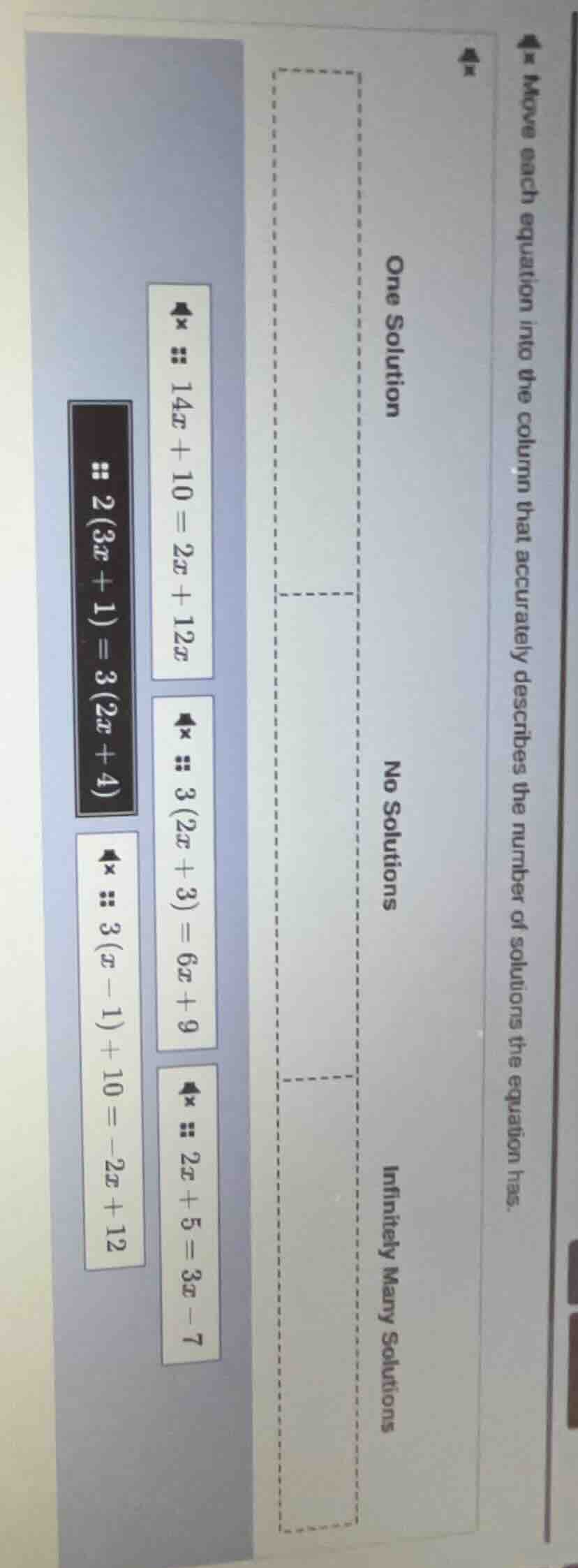 move each equation into the column that accurately describes the number…