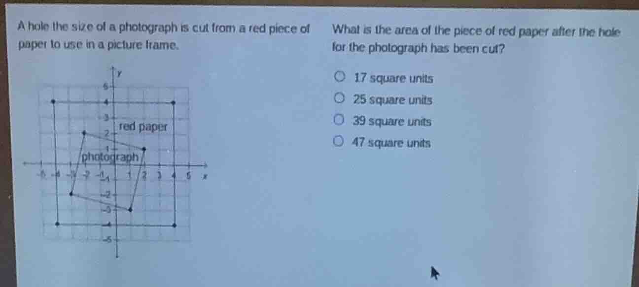 a hole the size of a photograph is cut from a red piece of paper to use…