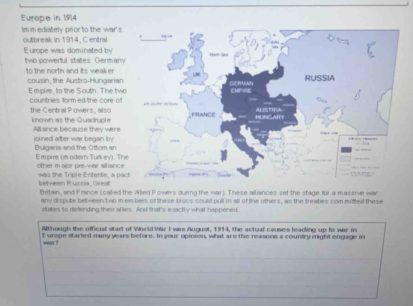 europe in 1914 immediately prior to the war’s outbreak in 1914, central…