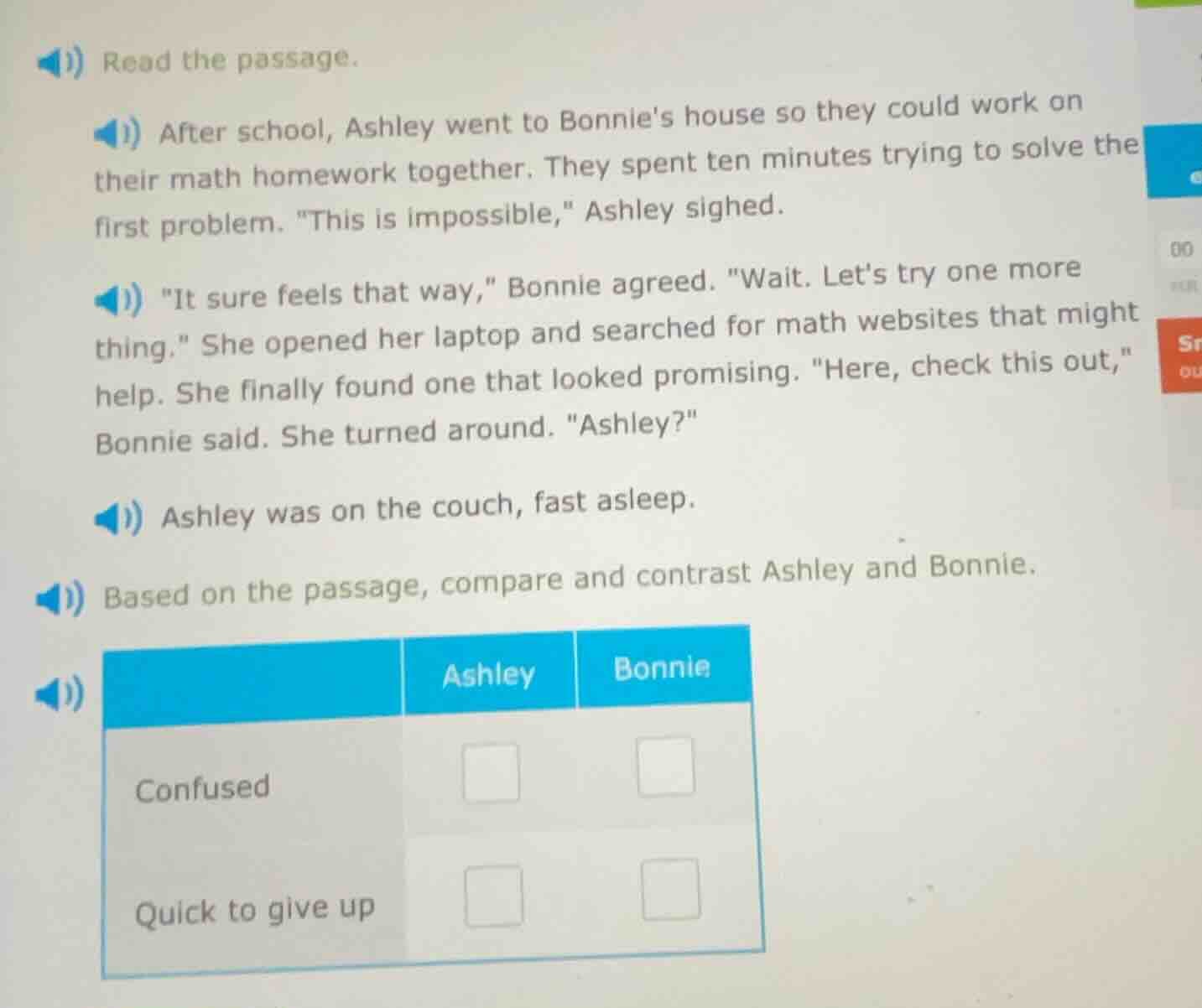 read the passage. after school, ashley went to bonnies house so they co…