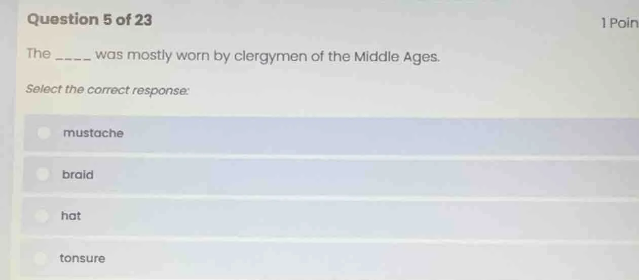 question 5 of 23 the ____ was mostly worn by clergymen of the middle ag…