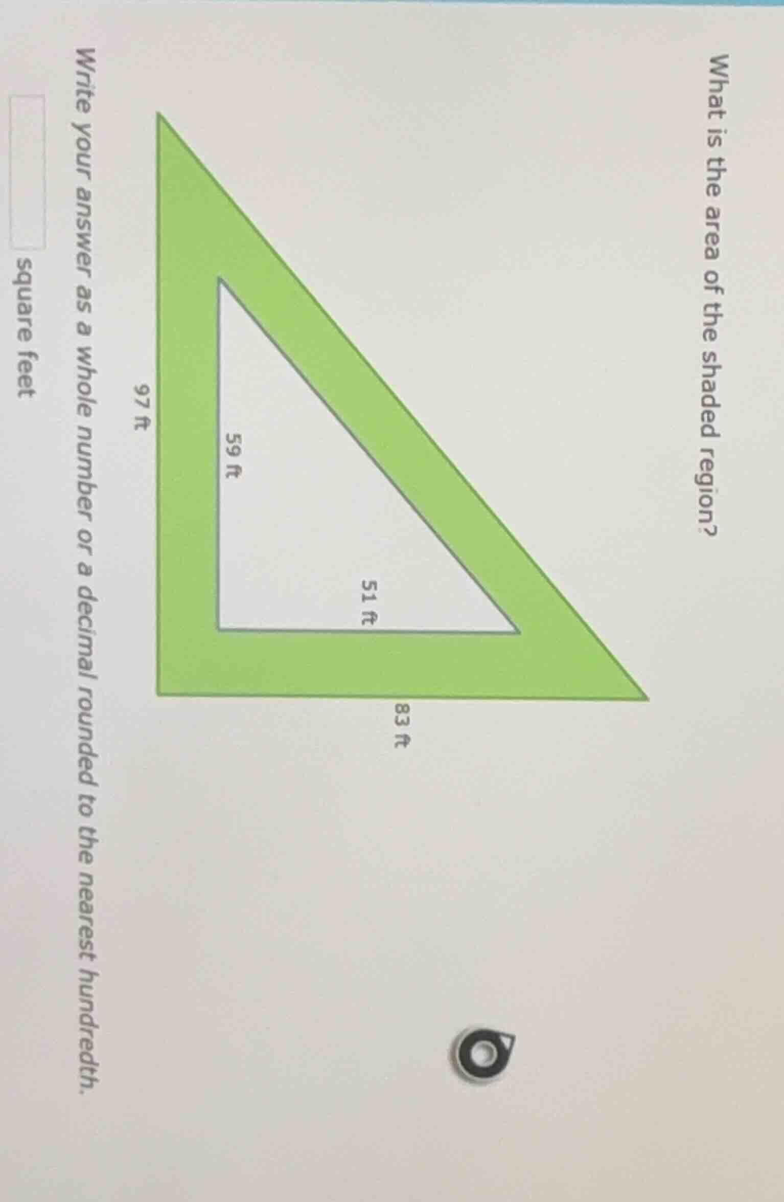 what is the area of the shaded region? write your answer as a whole num…