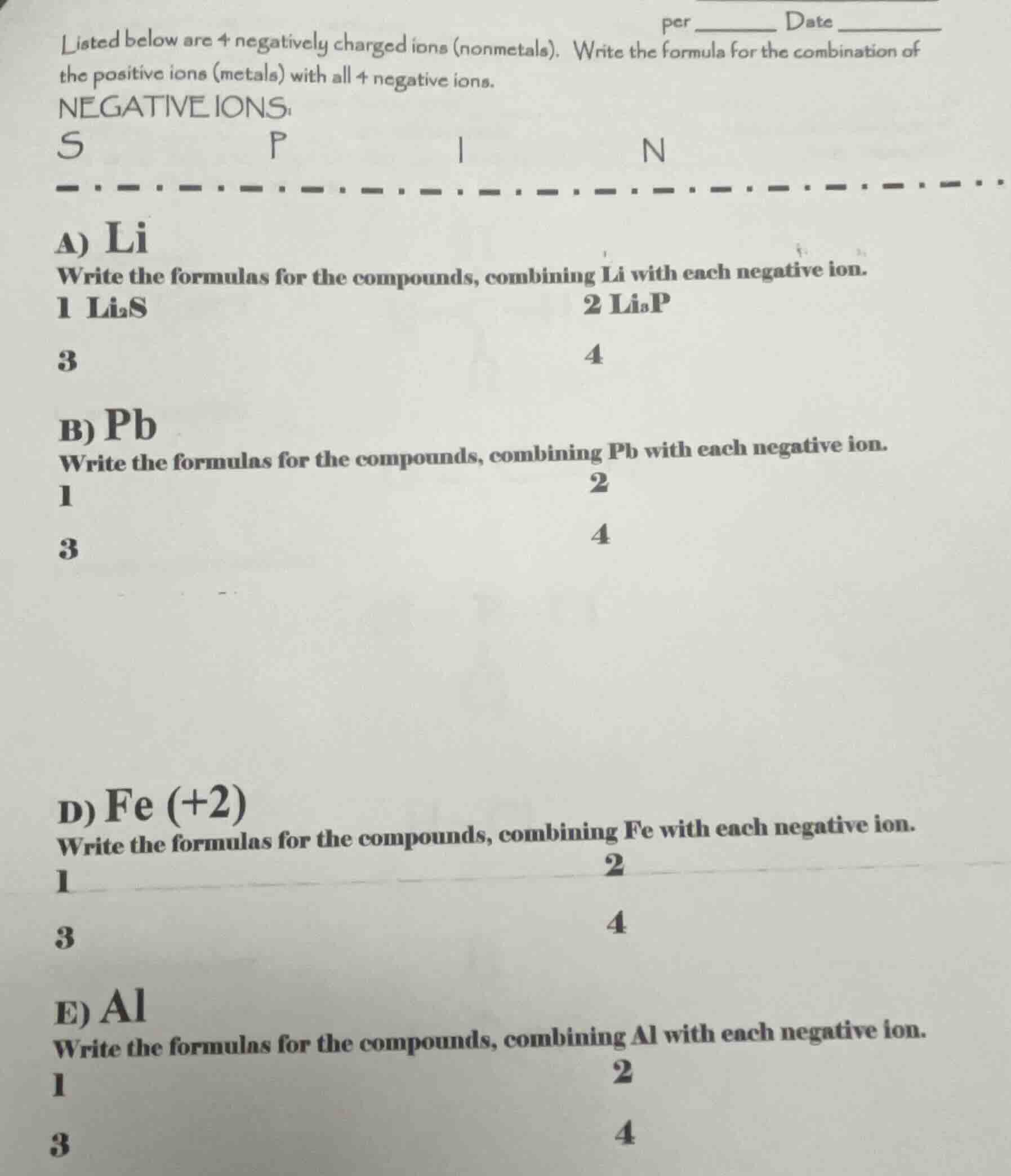 listed below are 4 negatively charged ions (nonmetals). write the formu…