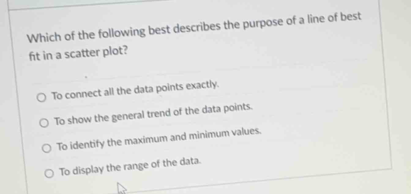 which of the following best describes the purpose of a line of best fit…