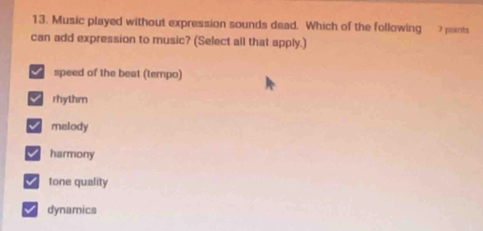 13. music played without expression sounds dead. which of the following…