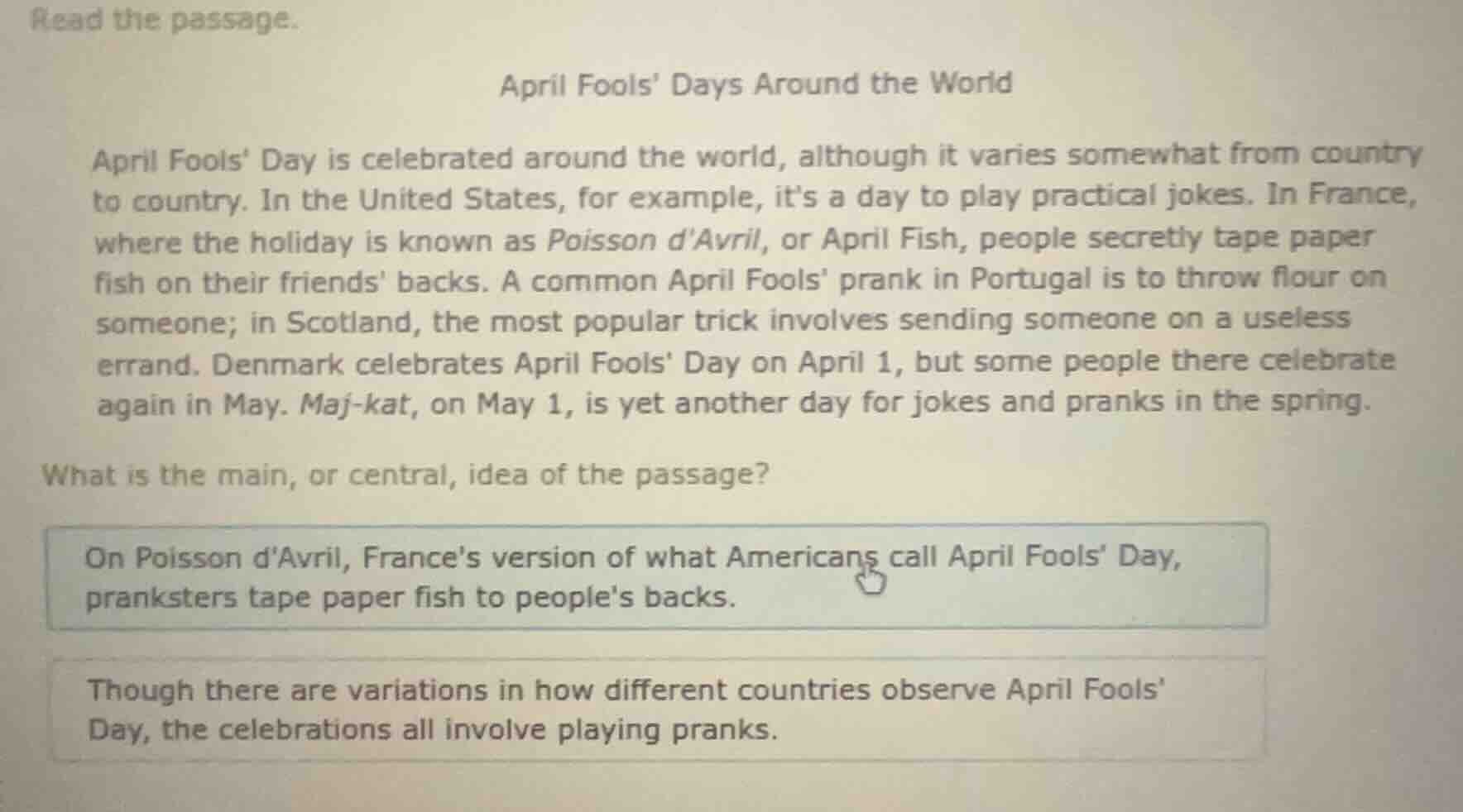 read the passage. april fools’ days around the world april fools’ day i…