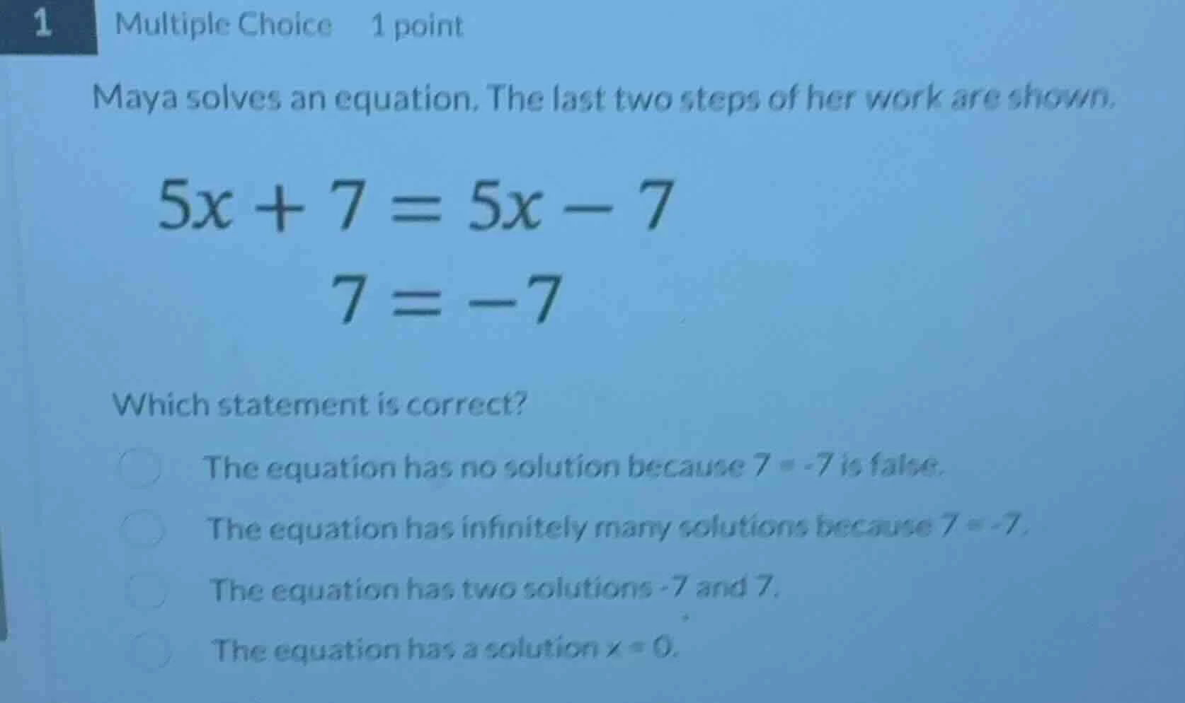 1 multiple choice 1 point maya solves an equation. the last two steps o…