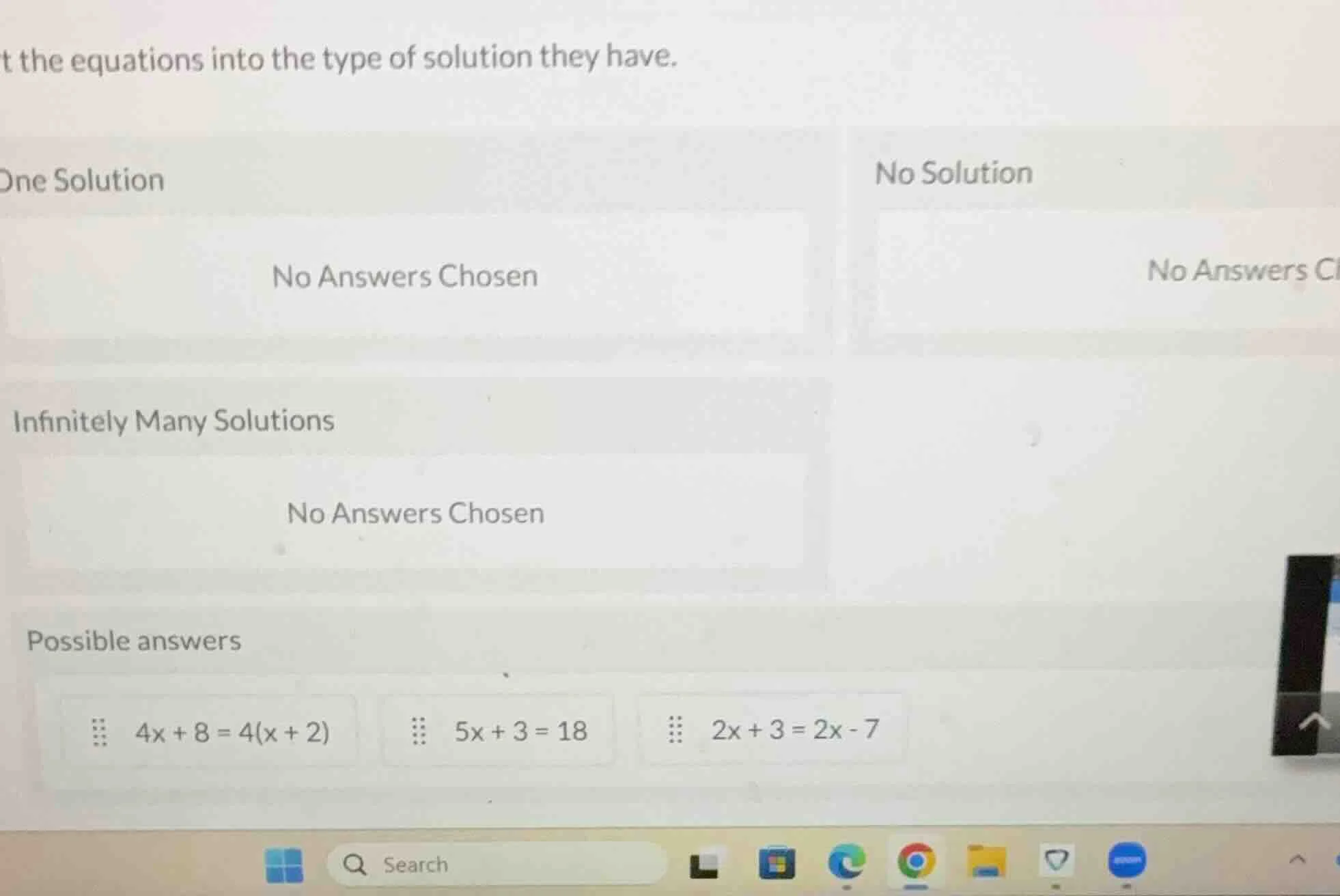 t the equations into the type of solution they have. one solution no an…