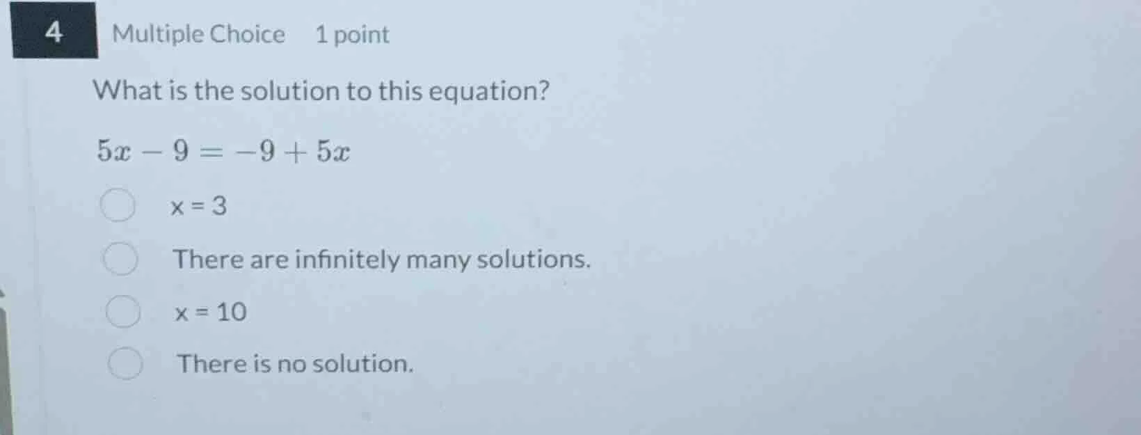 4 multiple choice 1 point what is the solution to this equation? $5x - …