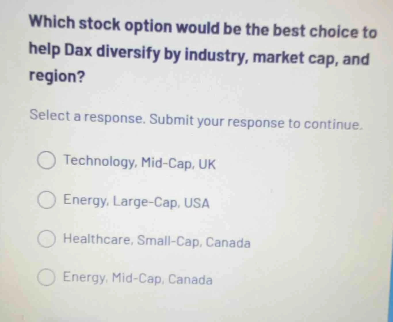 which stock option would be the best choice to help dax diversify by in…