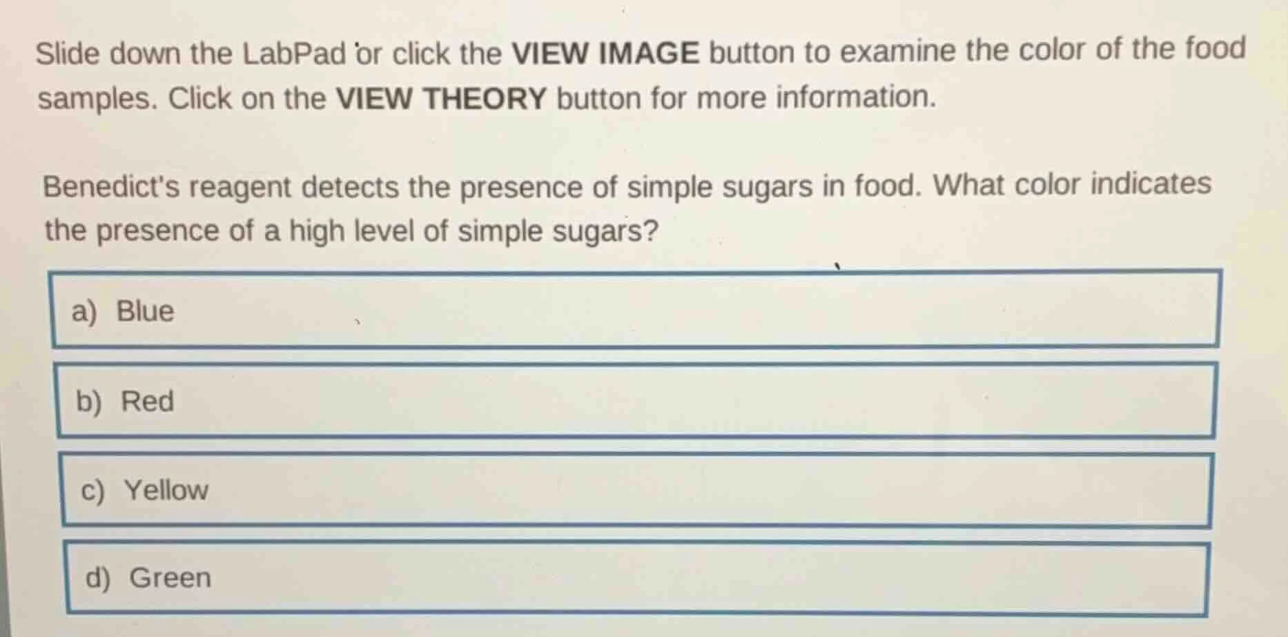 slide down the labpad or click the view image button to examine the col…