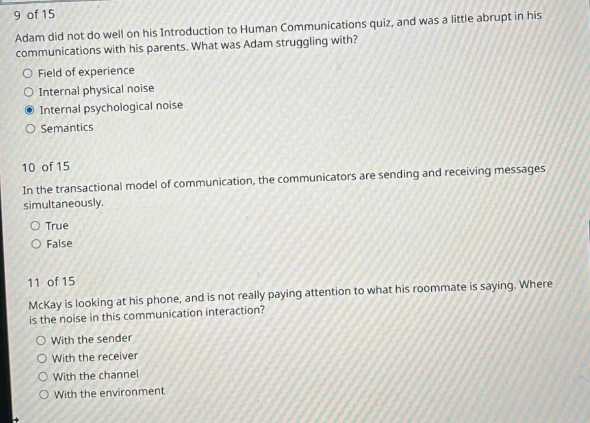 9 of 15 adam did not do well on his introduction to human communication…