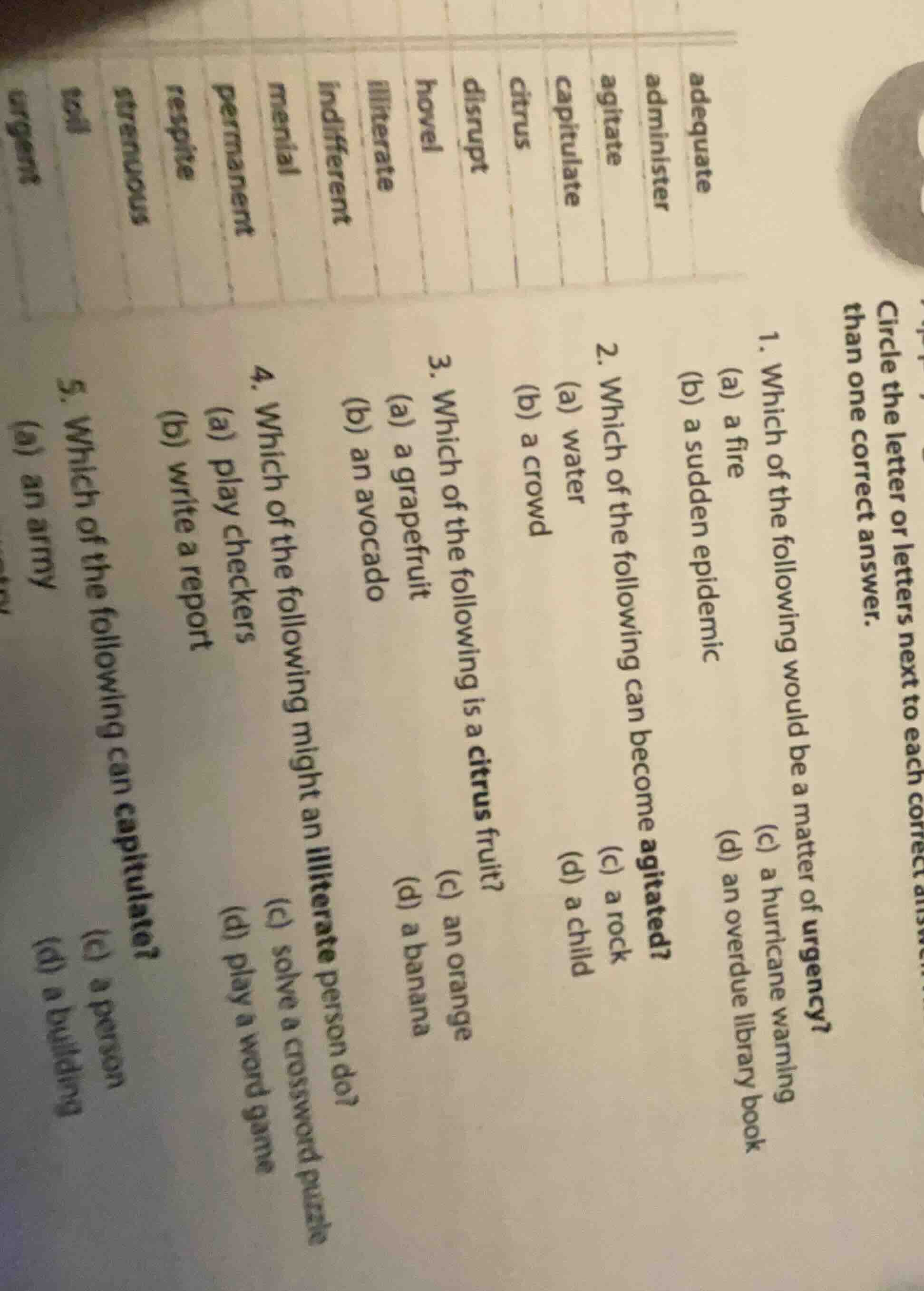 circle the letter or letters next to each correct answer than one corre…