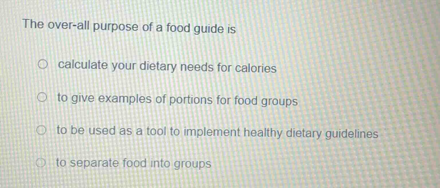 the over - all purpose of a food guide is calculate your dietary needs …