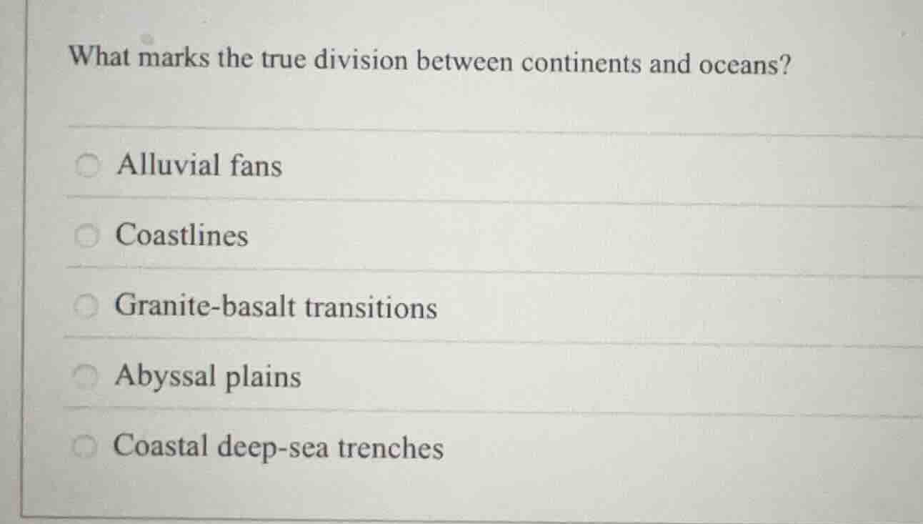 what marks the true division between continents and oceans? alluvial fa…