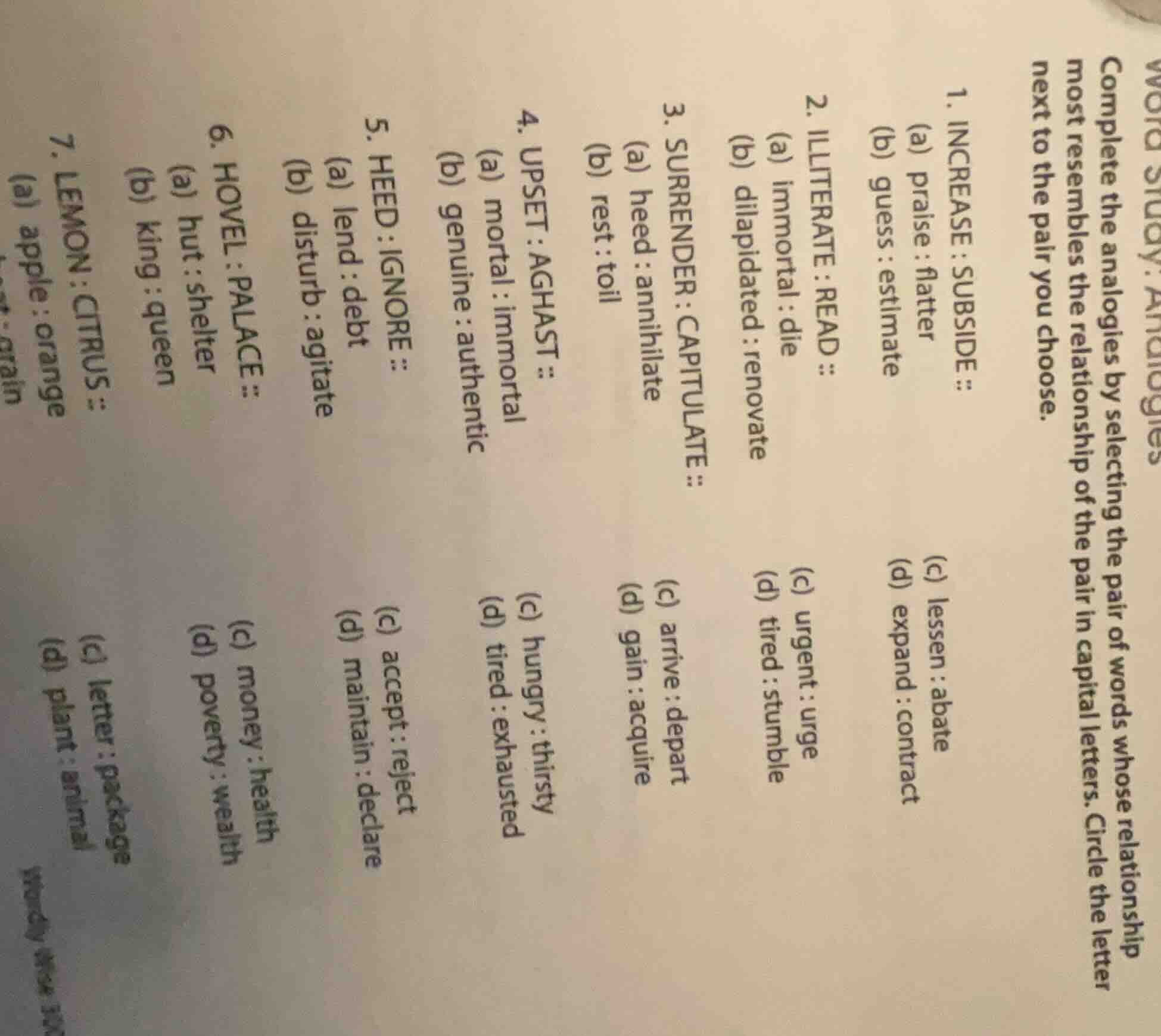 word study: analogies complete the analogies by selecting the pair of w…