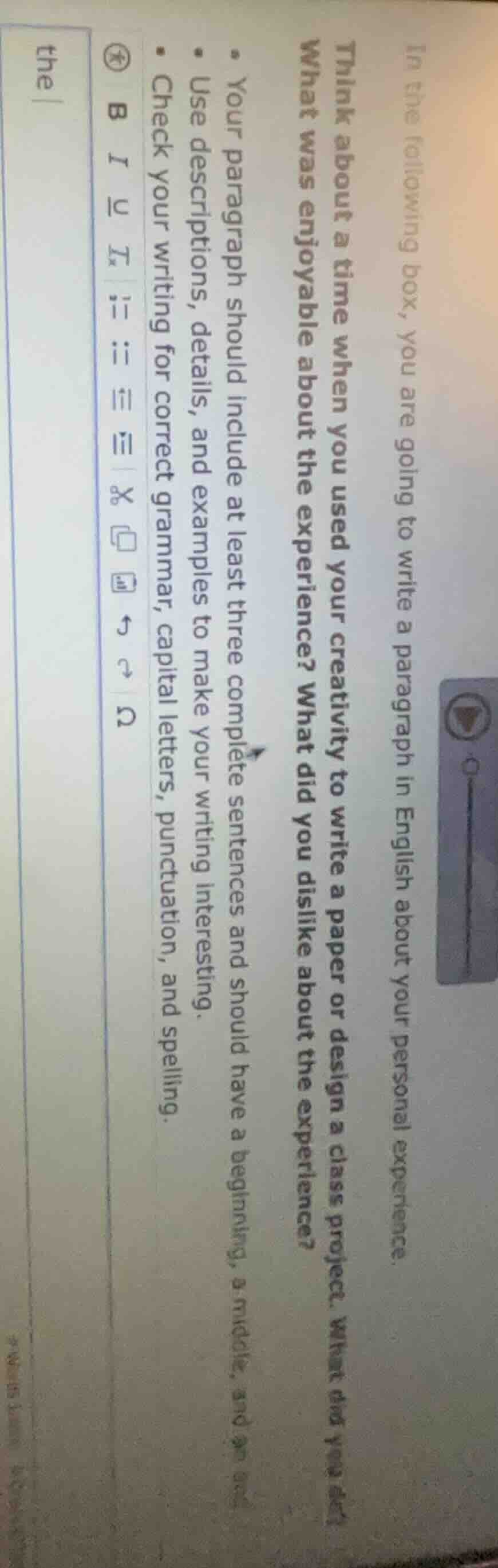 in the following box, you are going to write a paragraph in english abo…