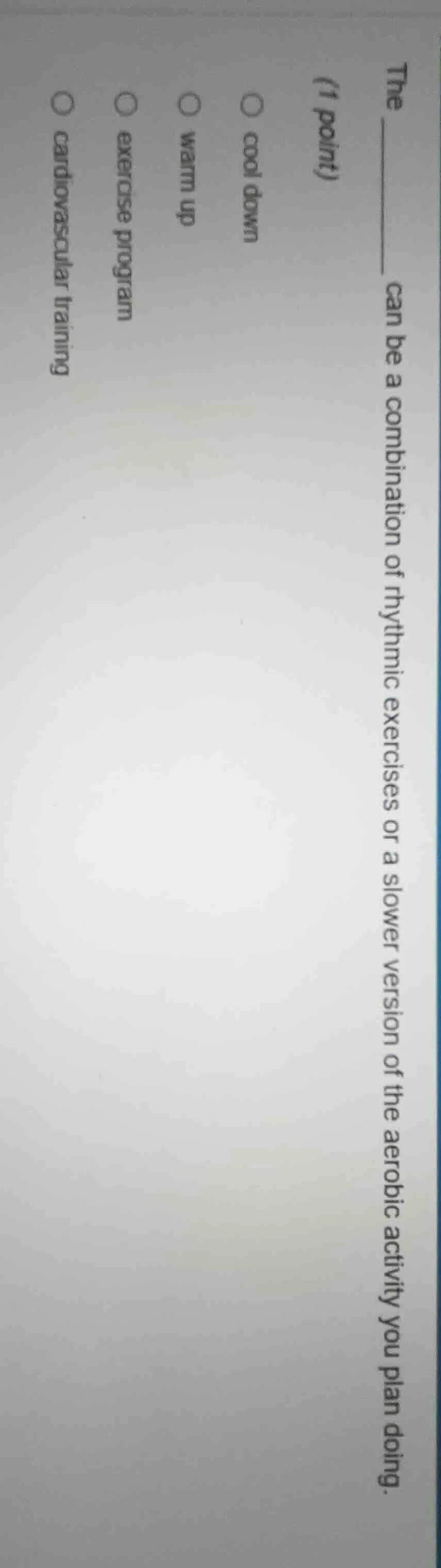 the ______ can be a combination of rhythmic exercises or a slower versi…