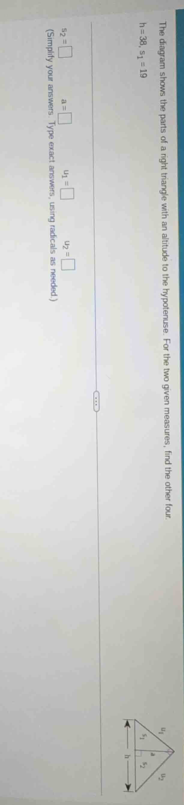 the diagram shows the parts of a right triangle with an altitude to the…