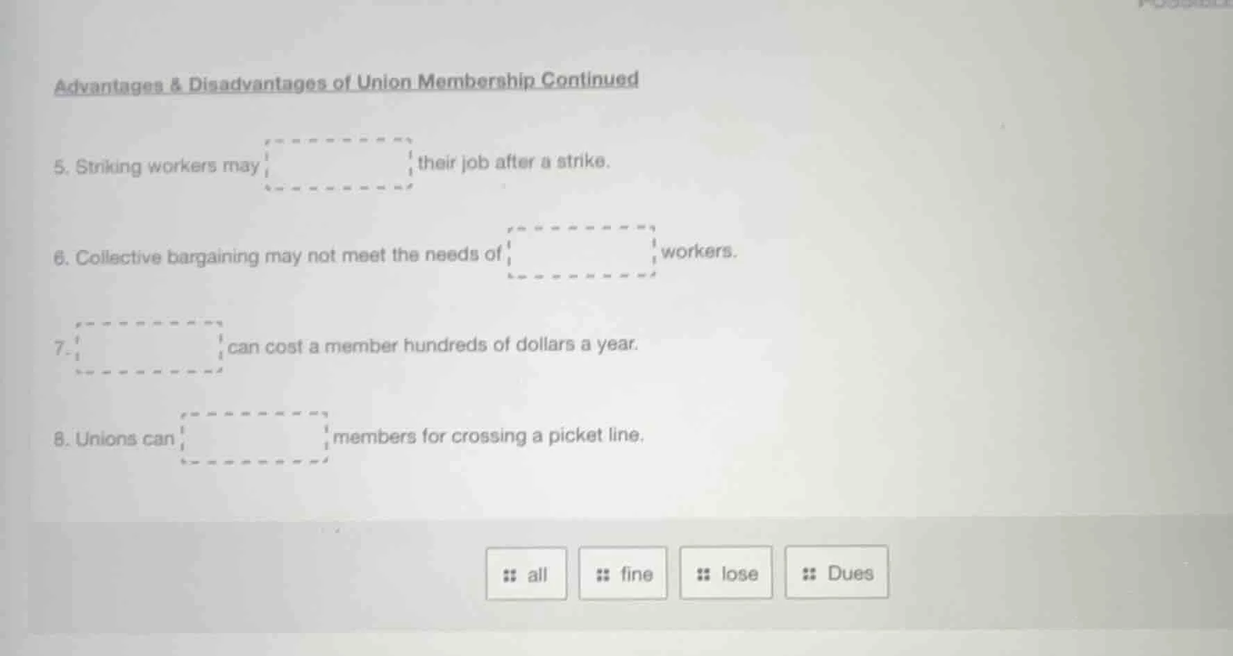 advantages & disadvantages of union membership continued 5. striking wo…