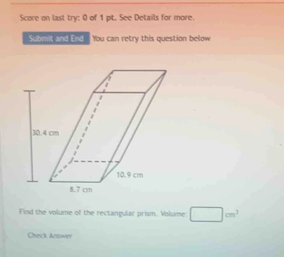 score on last try: 0 of 1 pt. see details for more. submit and end you …