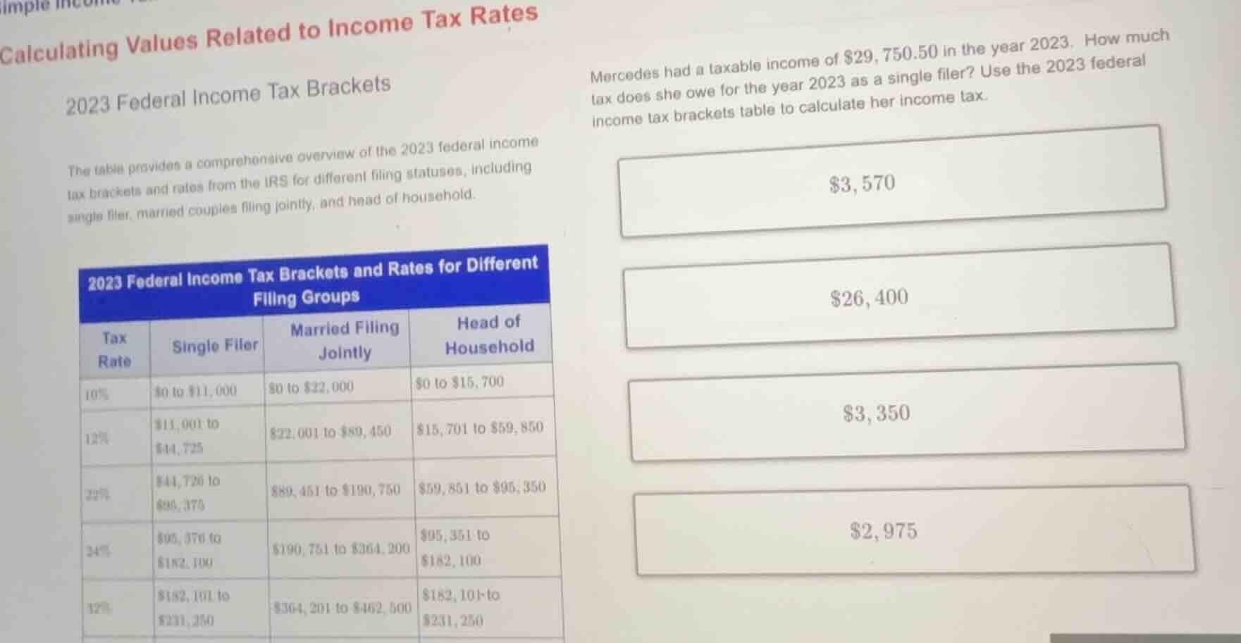 calculating values related to income tax rates 2023 federal income tax …