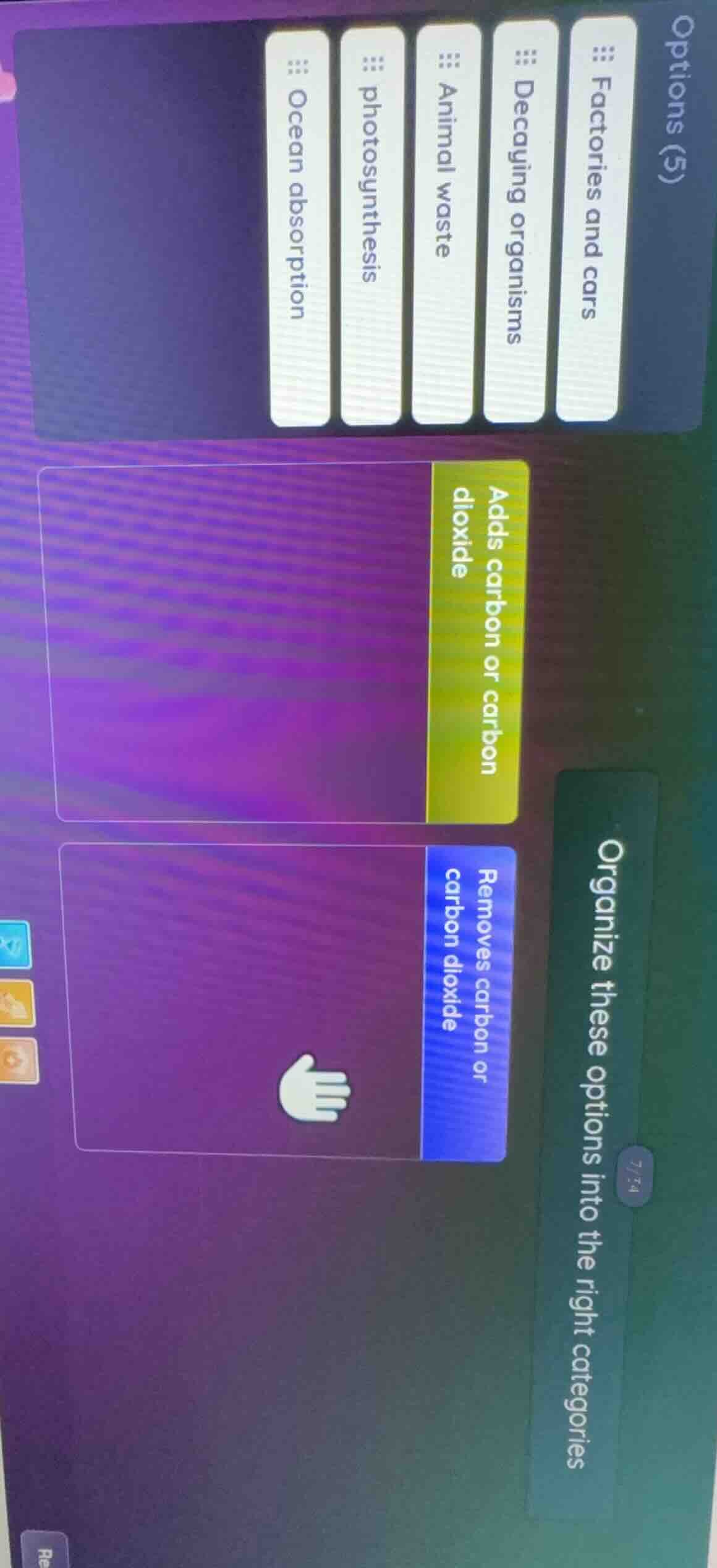 options (5) factories and cars decaying organisms animal waste photosyn…