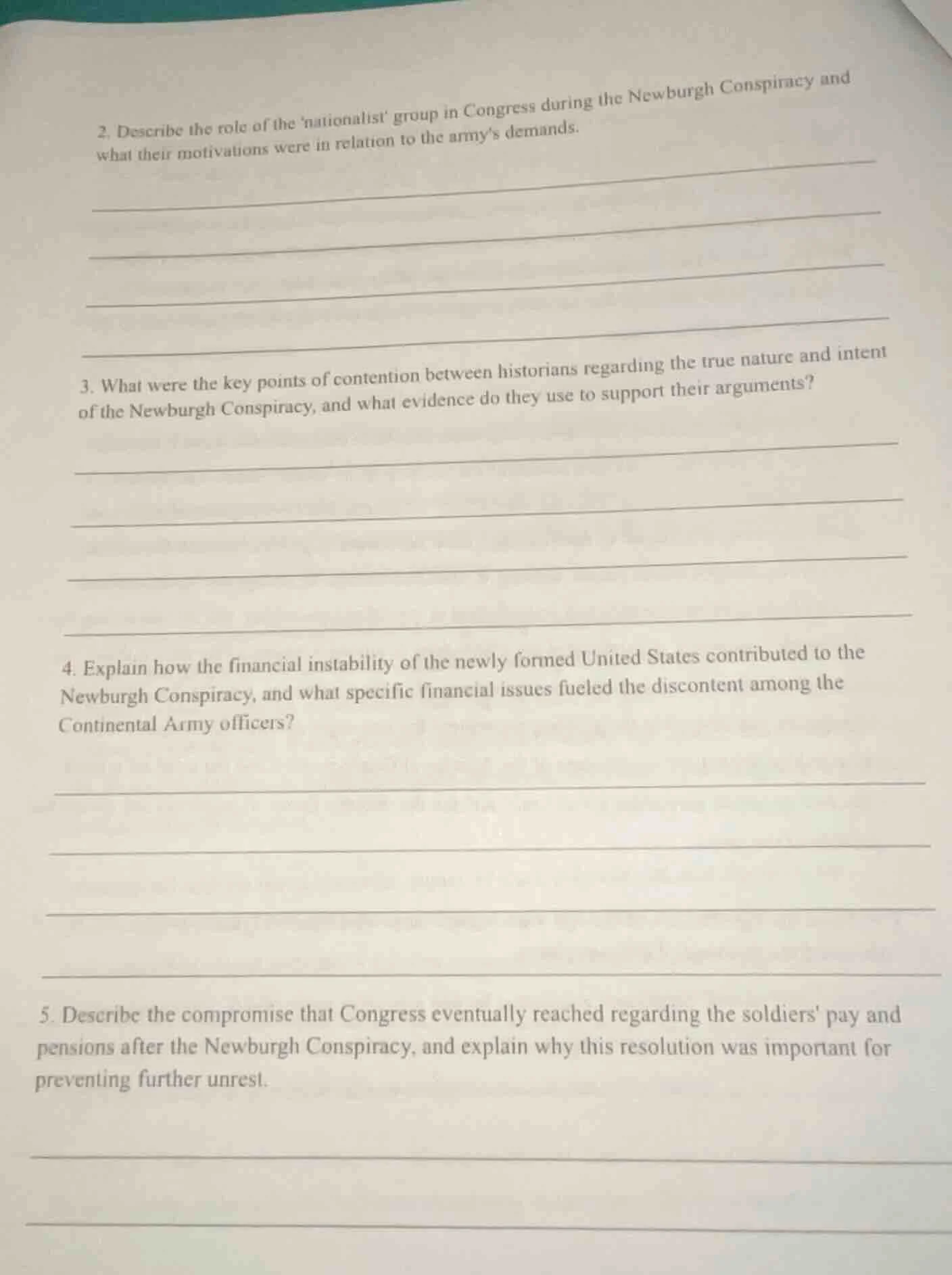 2. describe the role of the nationalist group in congress during the ne…