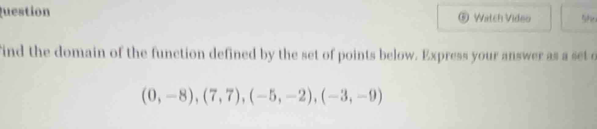 question find the domain of the function defined by the set of points b…
