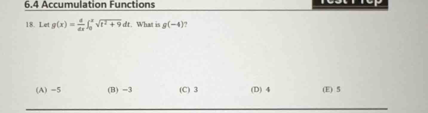 6.4 accumulation functions 18. let ( g(x) = \frac{d}{dx} int_{0}^{x} sq…