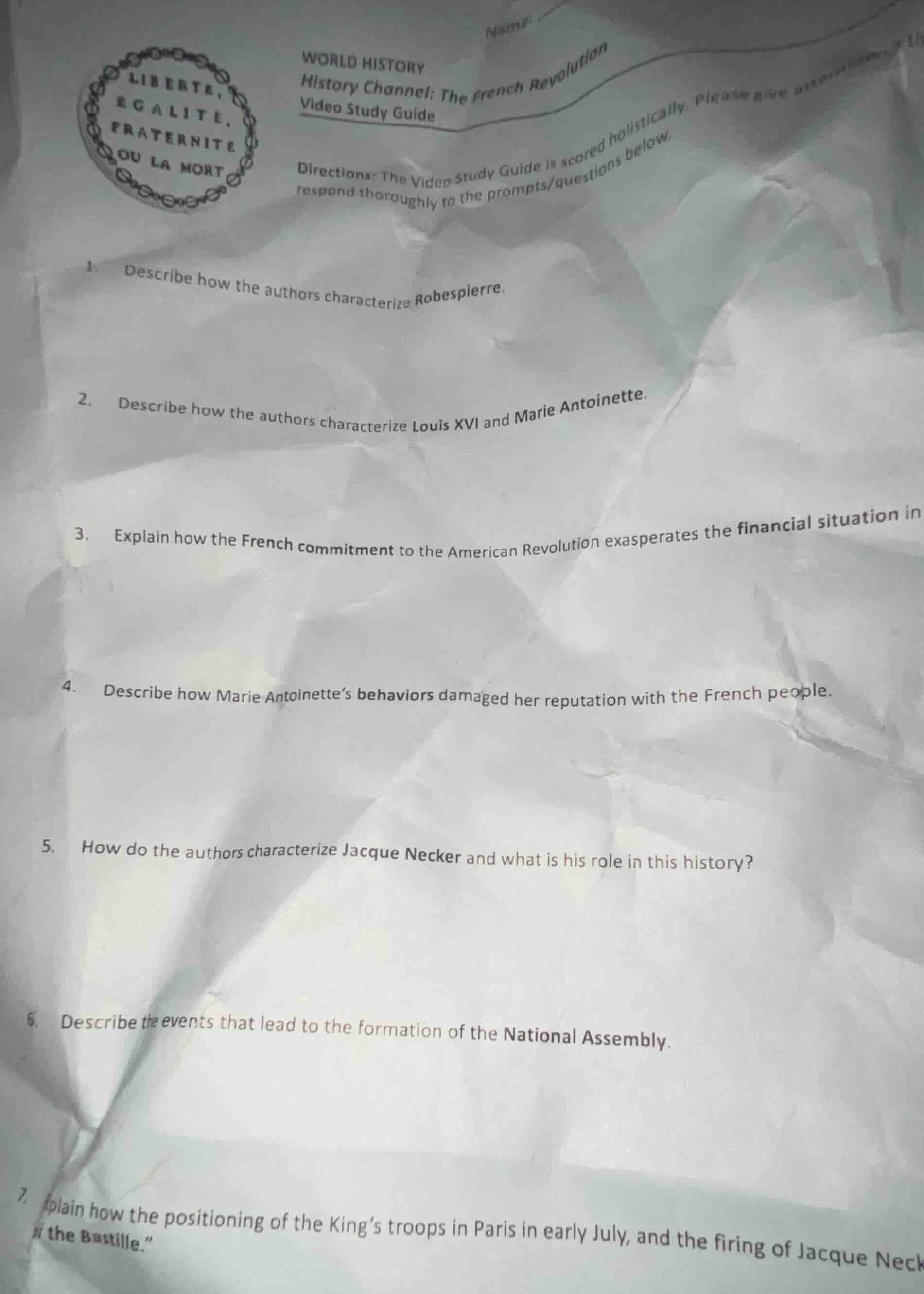 world history history channel: the french revolution video study guide …