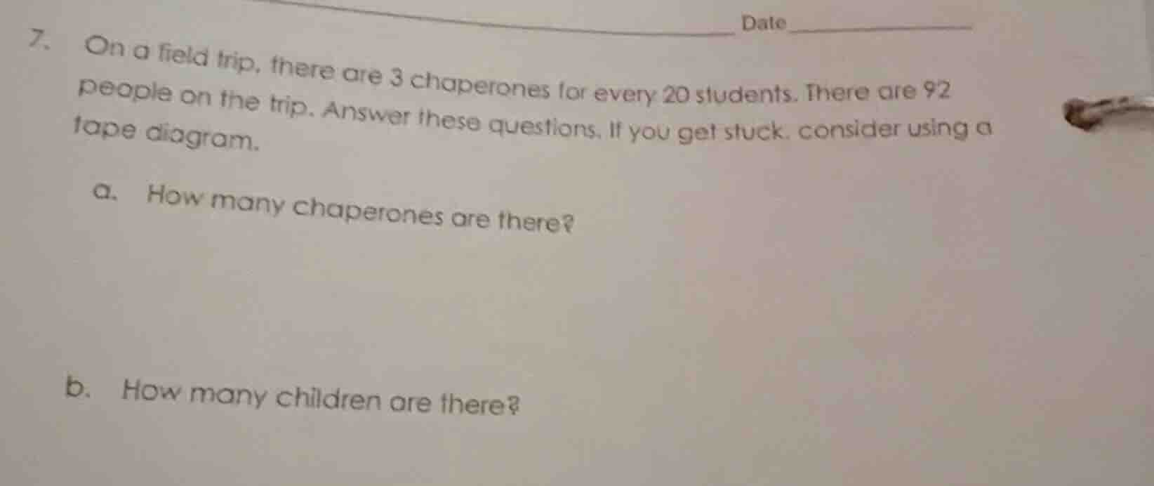 7. on a field trip, there are 3 chaperones for every 20 students. there…