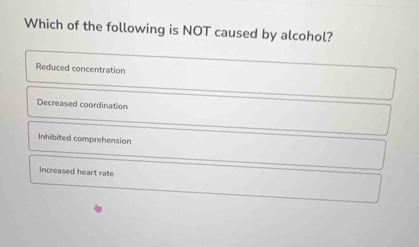 which of the following is not caused by alcohol? reduced concentration …