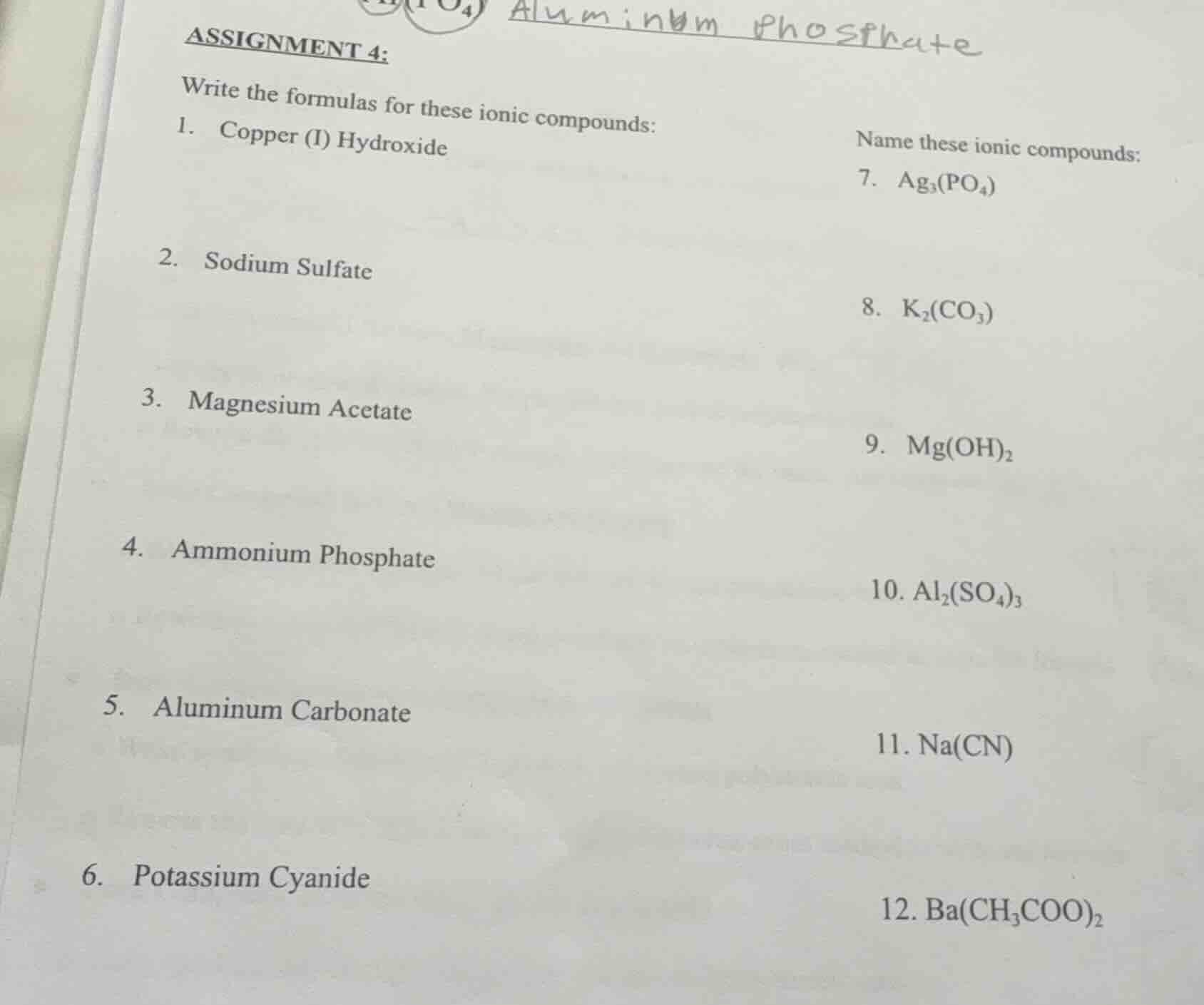 assignment 4: write the formulas for these ionic compounds: 1. copper (…