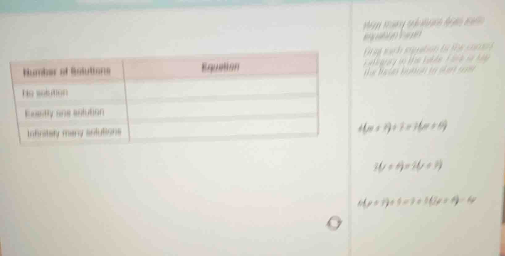 how many solutions does each equation have? drag each equation to the c…